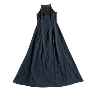 Scott McClintock Retro 90s Black Maxi Dress Gown High Neck Lace Applique Size 6